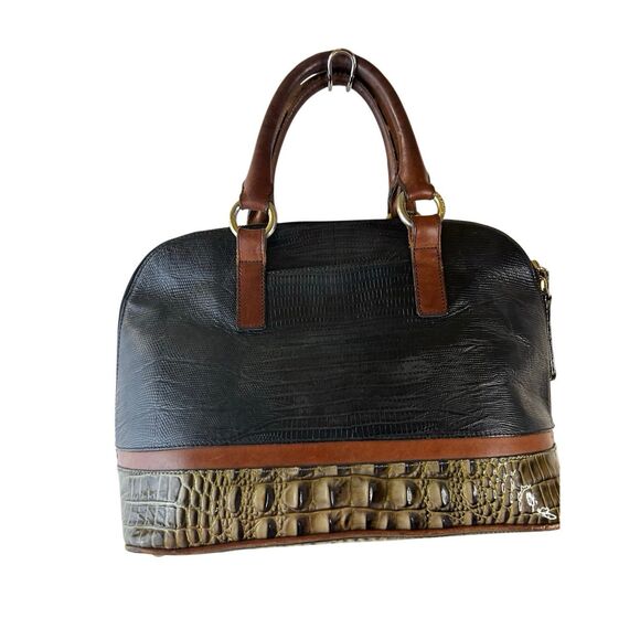 Brahmin Satchel with handles Black Brown Zipper Embossed Leather Croc Satchel Zi - Picture 1 of 12